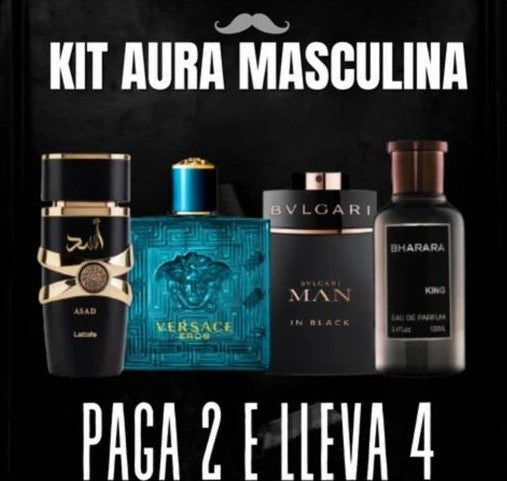 [Kit Aura Masculina] 4 Perfumes Premium: ASAD | BHARARA | VERSACE| BVLGARI